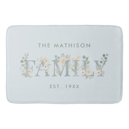 Romantic Dusty Blue Floral Family Monogram Badematte (Vorderseite)