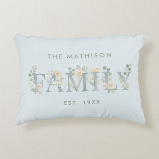 Romantic Dusty Blue Floral Family Monogram MH26 Dekokissen