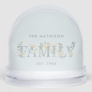 Romantic Dusty Blue Floral Family Monogram MH26 Schneekugeln