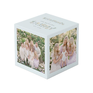 Romantic Dusty Blue Floral Family Monogram MH26 Würfel