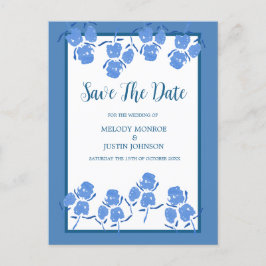 Romantic Dusty Blue Floral Save the Date Ankündigungspostkarte