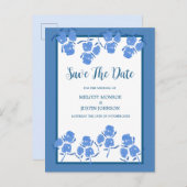 Romantic Dusty Blue Floral Save the Date Ankündigungspostkarte (Vorne/Hinten)