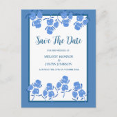 Romantic Dusty Blue Floral Save the Date Ankündigungspostkarte (Vorderseite)