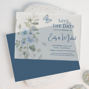 Romantic Dusty Blue Floral Save the Date Hochzeit Pergament Einladungen