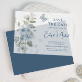 Romantic Dusty Blue Floral Save the Date Hochzeit Pergament Einladungen