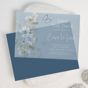 Romantic Dusty Blue Floral Save the Date Hochzeit Pergament Einladungen