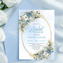 Romantic Dusty Blue Flowers Bridal Shower Invite