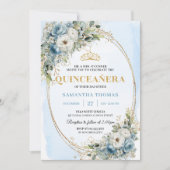 Romantic Dusty Blue Gold Greenery Quince Invites Einladung (Vorderseite)