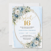 Romantic Dusty Blue Greenery Sweet Sixteen Invite Einladung (Vorderseite)