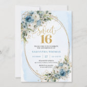 Romantic Dusty Blue Greenery Sweet Sixteen Invite Einladung (Vorderseite)