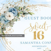 Romantic Dusty Blue Greenery Sweet Sixteen Sign  Gästebuch