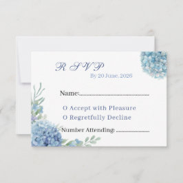 Romantic Dusty Blue Hydrangea Watercolor Wedding  RSVP Karte