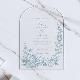 Romantic Dusty Blue Line Art Floral Wedding Acryleinladungen