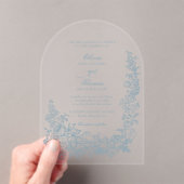 Romantic Dusty Blue Line Art Floral Wedding Acryleinladungen (Insitu (Handheld))