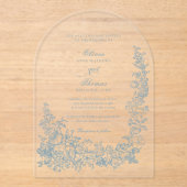 Romantic Dusty Blue Line Art Floral Wedding Acryleinladungen (Vorderseite)