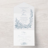 Romantic Dusty Blue Line Art Floral Wedding All In One Einladung (Innen Boden)