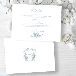 Romantic Dusty Blue Line Art Floral Wedding Begleitkarte