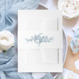 Romantic Dusty Blue Line Art Floral Wedding Einladungsbanderole