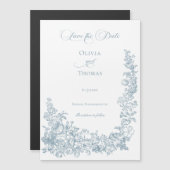 Romantic Dusty Blue Line Art Floral Wedding Magneteinladung (Vorne/Hinten)