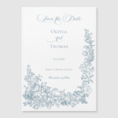 Romantic Dusty Blue Line Art Floral Wedding Magneteinladung (Vorderseite)