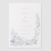 Romantic Dusty Blue Line Art Floral Wedding Pergament Einladungen (Vorderseite)
