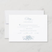 Romantic Dusty Blue Line Art Floral Wedding RSVP Karte (Vorderseite)