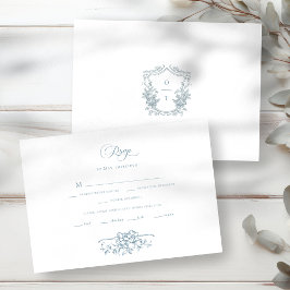Romantic Dusty Blue Line Art Floral Wedding RSVP Karte