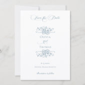 Romantic Dusty Blue Line Art Floral Wedding Save The Date (Vorderseite)