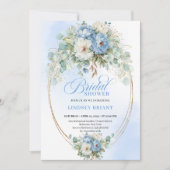 Romantic Dusty Blue Peonies Eucalyptus Bridal Show Einladung (Vorderseite)