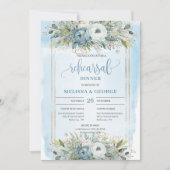 Romantic Dusty Blue Peonies Gold Frame Dinner Card Einladung (Vorderseite)