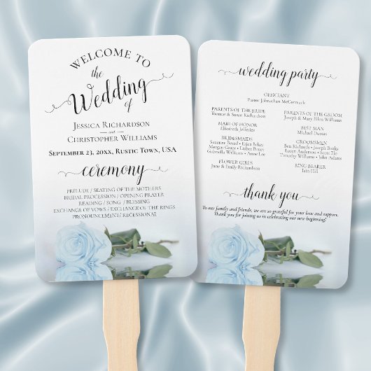 Romantic Dusty Blue Rose Elegantes Hochzeitsprogra Fächer