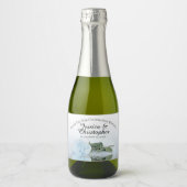 Romantic Dusty Blue Rose Wedding Danke Mini Schaumweinetikett (Vorderseite)