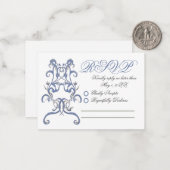 Romantic Dusty Blue Thistle Wedding RSVP Mitteilungskarte (Vorderseite/Rückseite Beispiel)