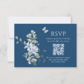 Romantic Dusty Blue Watercolor Floral Wedding RSVP (Vorderseite)