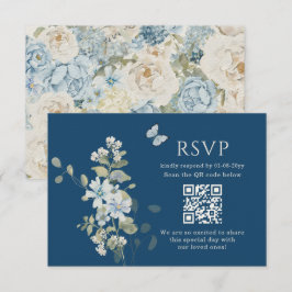 Romantic Dusty Blue Watercolor Floral Wedding RSVP