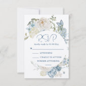 Romantic Dusty Blue Watercolor Floral Wedding RSVP (Vorderseite)