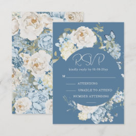 Romantic Dusty Blue Watercolor Floral Wedding RSVP