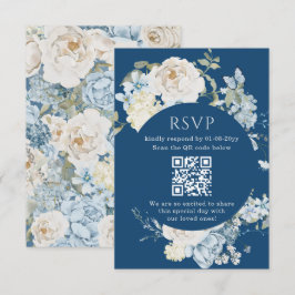 Romantic Dusty Blue Watercolor Floral Wedding RSVP