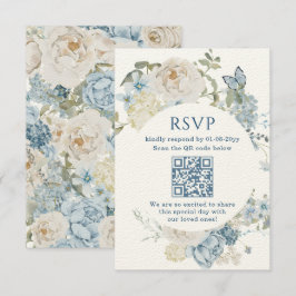 Romantic Dusty Blue Watercolor Floral Wedding RSVP