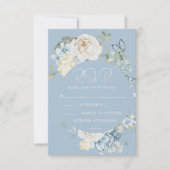 Romantic Dusty Blue Watercolor Floral Wedding RSVP (Vorderseite)