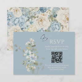 Romantic Dusty Blue Watercolor Floral Wedding RSVP