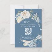 Romantic Dusty Blue Watercolor Floral Wedding RSVP (Vorderseite)