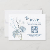 Romantic Dusty Blue Watercolor Floral Wedding RSVP (Vorderseite)