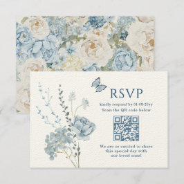 Romantic Dusty Blue Watercolor Floral Wedding RSVP