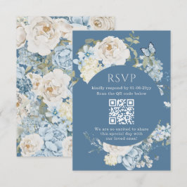 Romantic Dusty Blue Watercolor Floral Wedding RSVP Karte