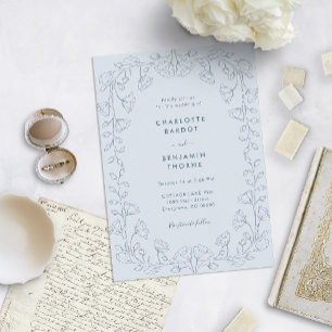 Romantic Dusty Blue Wedding Einladung