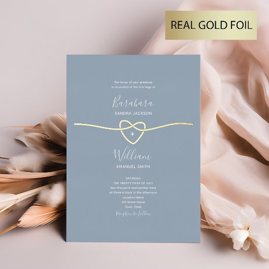 Romantic Dusty Blue Wedding Gold Folieneinladung