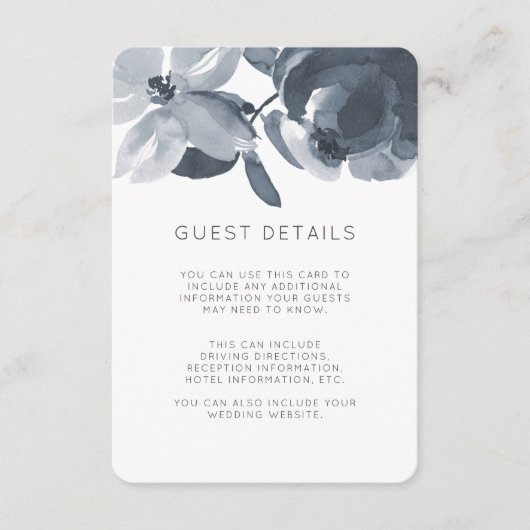 Romantic Dusty Blue Wedding Guest Details Begleitkarte (Vorderseite)