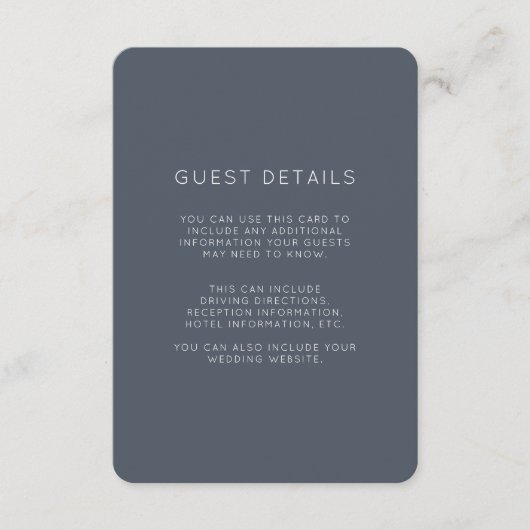 Romantic Dusty Blue Wedding Guest Details Begleitkarte (Vorderseite)