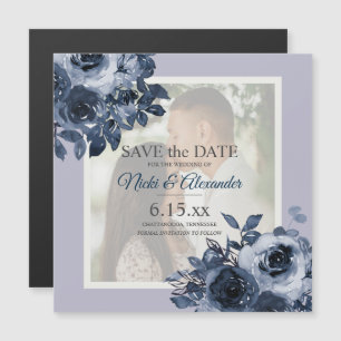 Romantic Dusty Navy Blue Foto Rett Date Magneteinladung